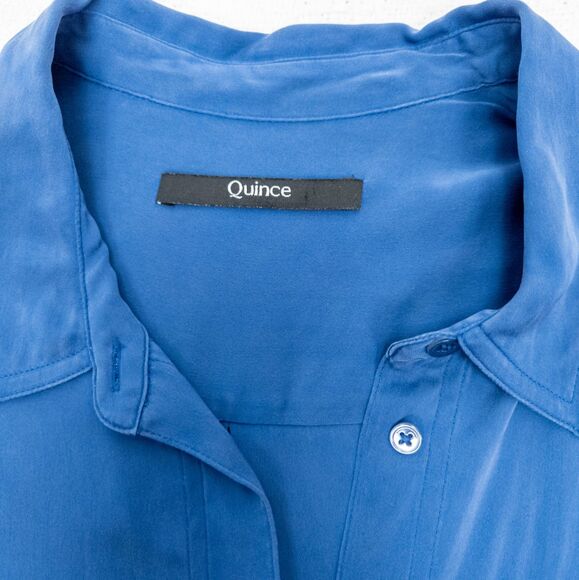 Quince Blouse Womens Large Blue Button-Down Flowy Silky Feel Modern Chic - Picture 3 of 8